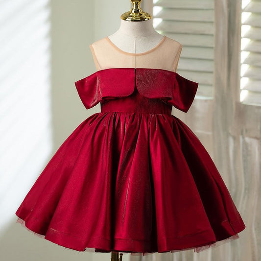 Princess Boat Neck Flower Girl Dress with Ruffle Detail