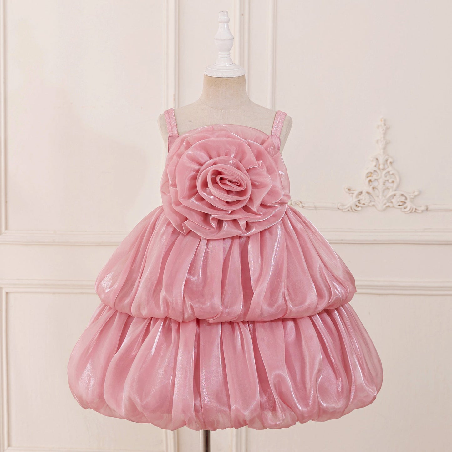 Princess Chiffon Organza Flower Girl Dress with Cascading Ruffles