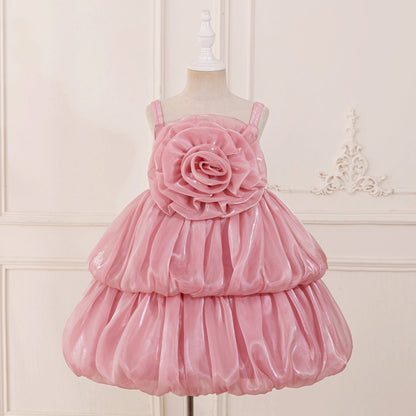 Princess Chiffon Organza Flower Girl Dress with Cascading Ruffles