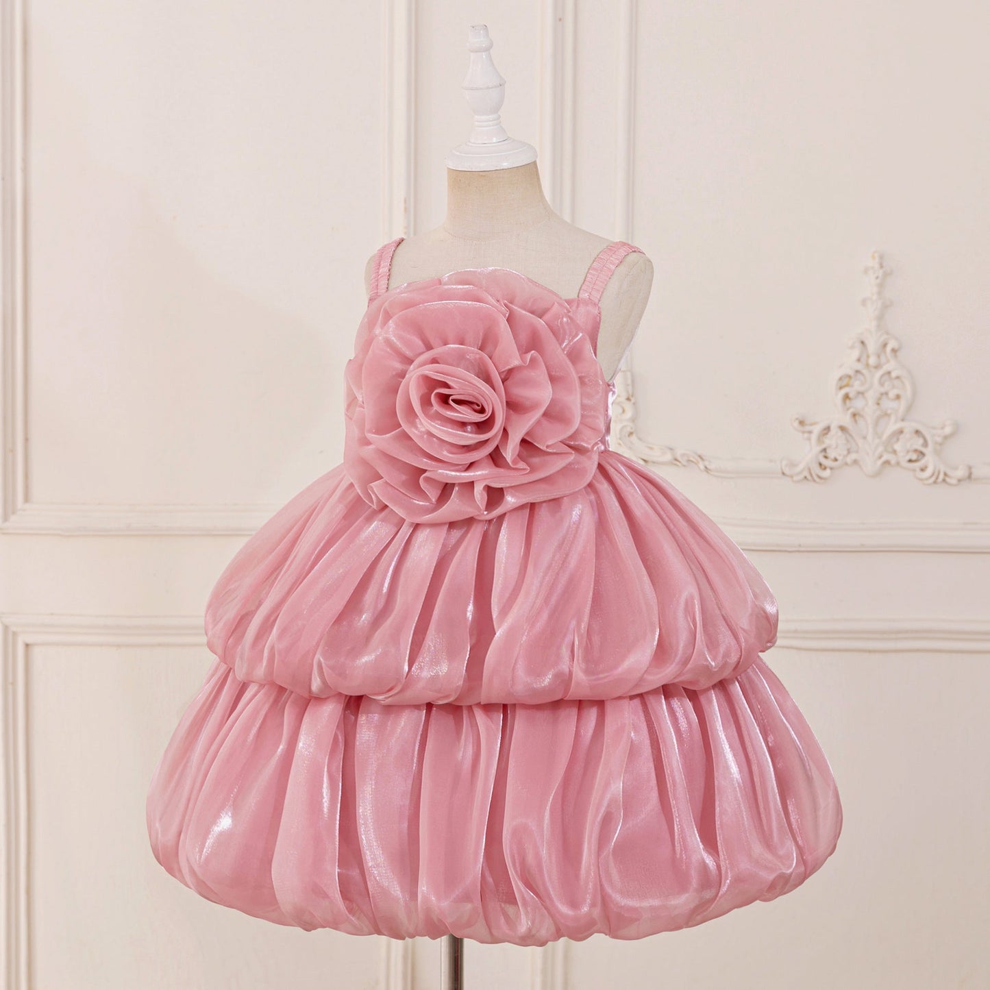 Princess Chiffon Organza Flower Girl Dress with Cascading Ruffles