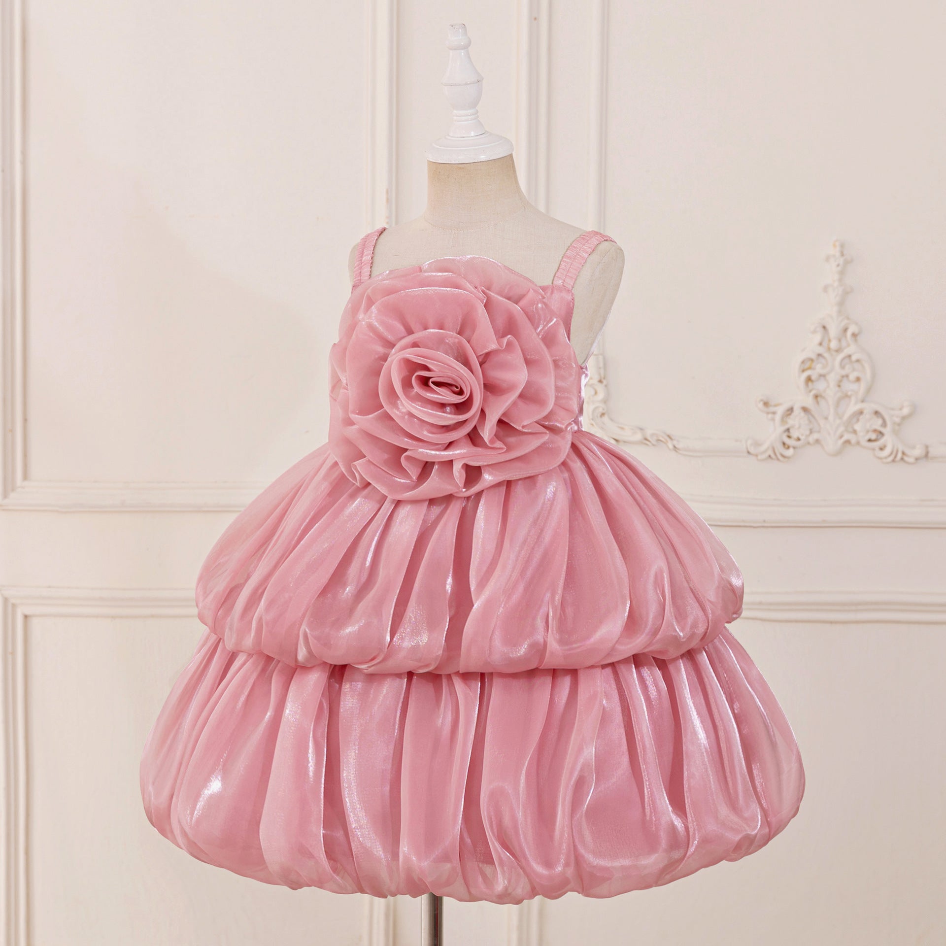 Princess Chiffon Organza Flower Girl Dress with Cascading Ruffles