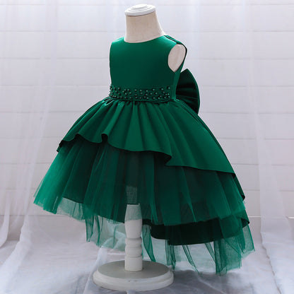 Princess Flower Girl Dress - Satin & Tulle, Beaded, Tea Length