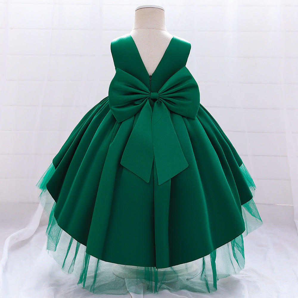 Princess Flower Girl Dress - Satin & Tulle, Beaded, Tea Length