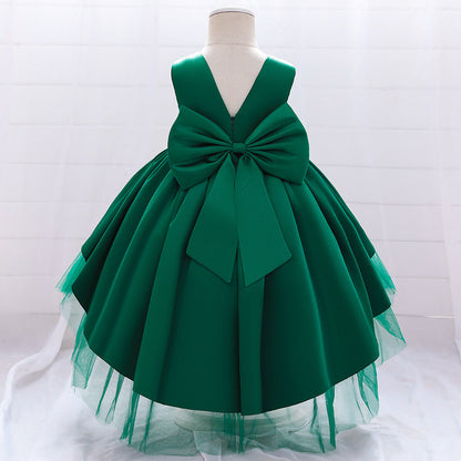 Princess Flower Girl Dress - Satin & Tulle, Beaded, Tea Length
