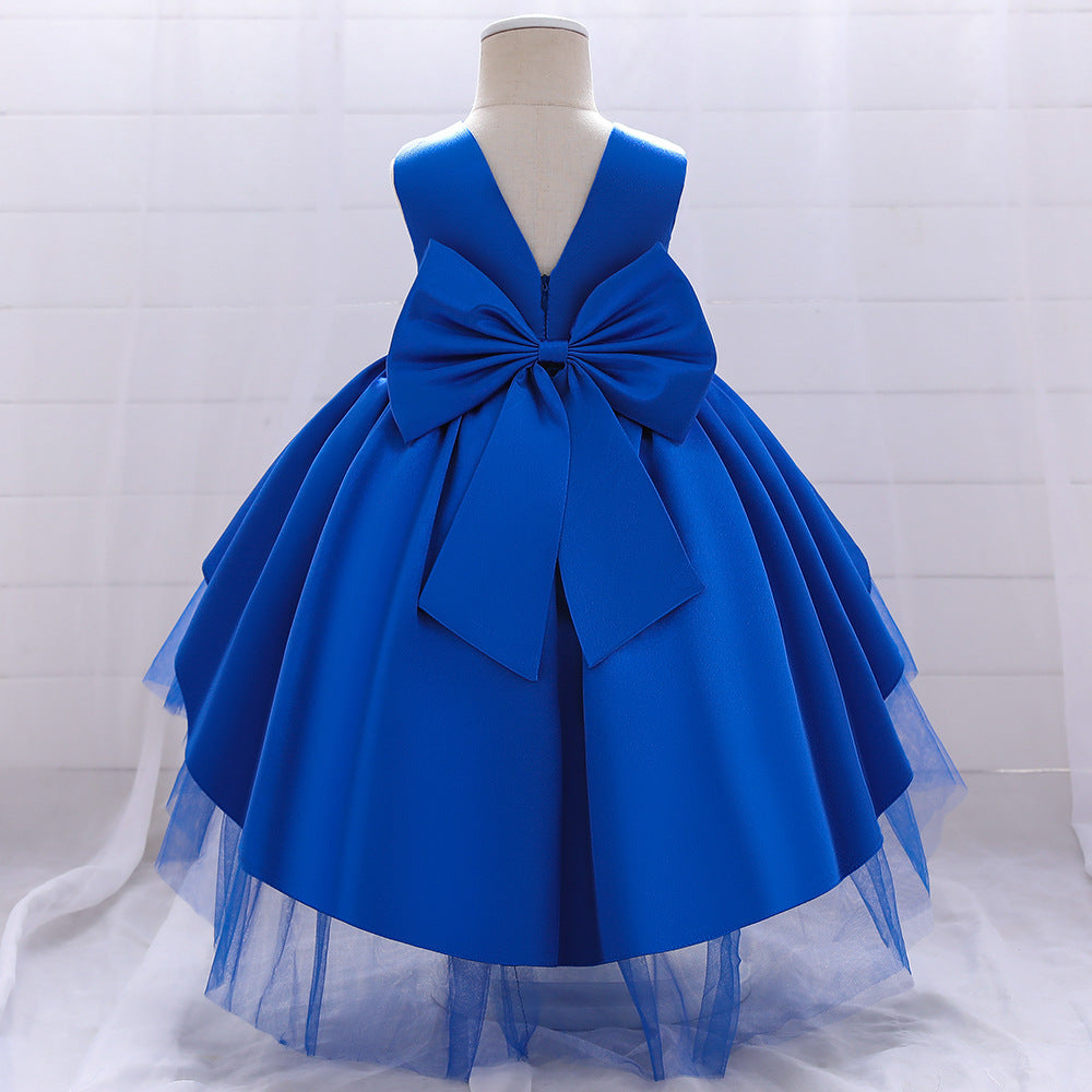 Princess Flower Girl Dress - Satin & Tulle, Beaded, Tea Length