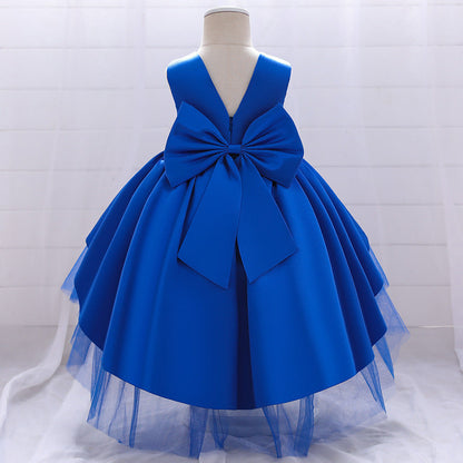 Princess Flower Girl Dress - Satin & Tulle, Beaded, Tea Length