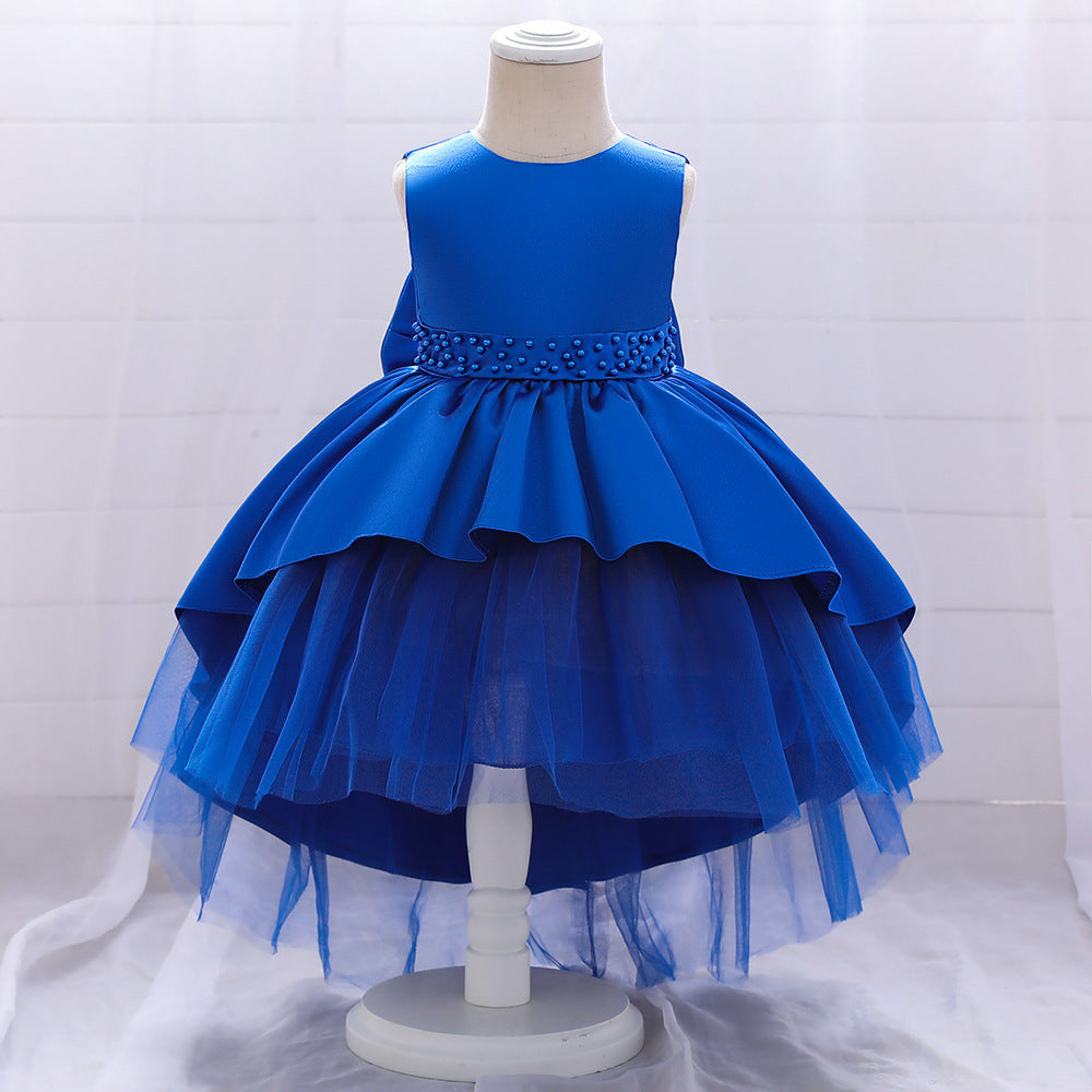 Princess Flower Girl Dress - Satin & Tulle, Beaded, Tea Length