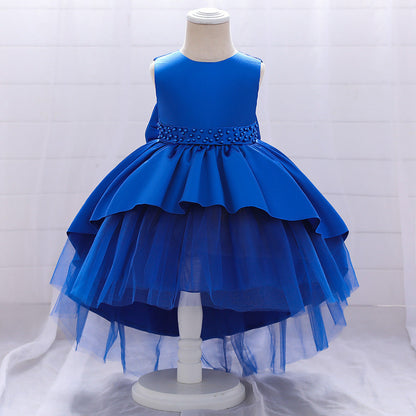 Princess Flower Girl Dress - Satin & Tulle, Beaded, Tea Length