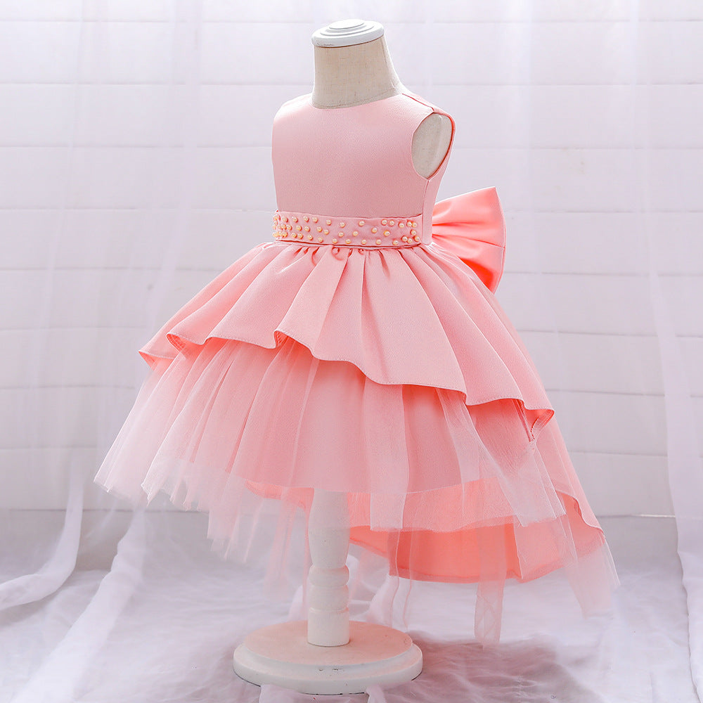Princess Flower Girl Dress - Satin & Tulle, Beaded, Tea Length