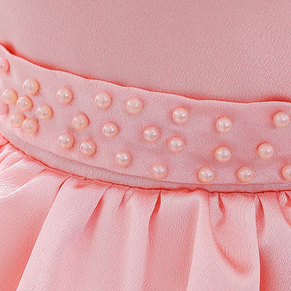Princess Flower Girl Dress - Satin & Tulle, Beaded, Tea Length