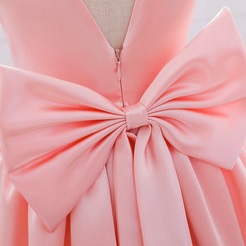 Princess Flower Girl Dress - Satin & Tulle, Beaded, Tea Length