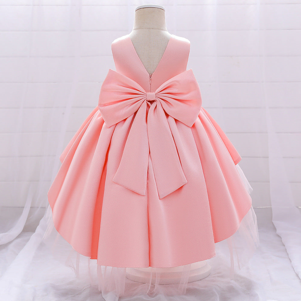 Princess Flower Girl Dress - Satin & Tulle, Beaded, Tea Length