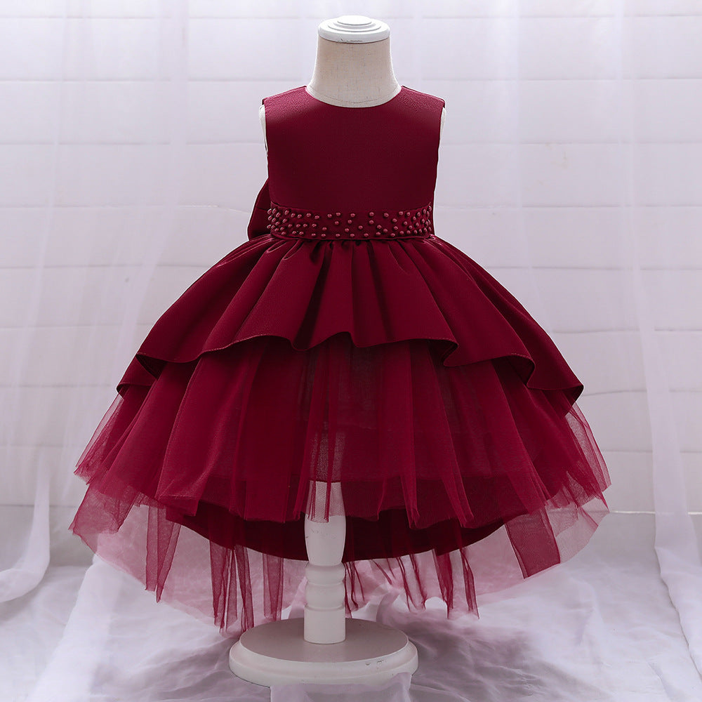 Princess Flower Girl Dress - Satin & Tulle, Beaded, Tea Length
