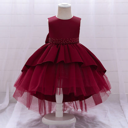 Princess Flower Girl Dress - Satin & Tulle, Beaded, Tea Length