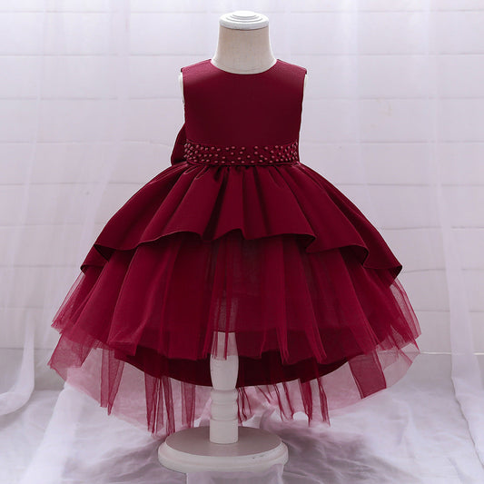 Princess Flower Girl Dress - Satin & Tulle, Beaded, Tea Length