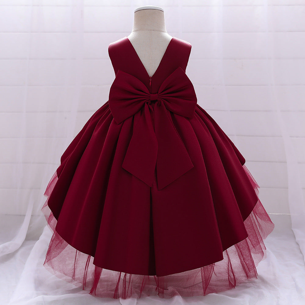 Princess Flower Girl Dress - Satin & Tulle, Beaded, Tea Length