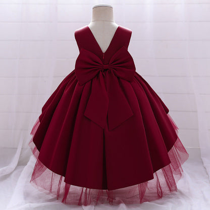 Princess Flower Girl Dress - Satin & Tulle, Beaded, Tea Length