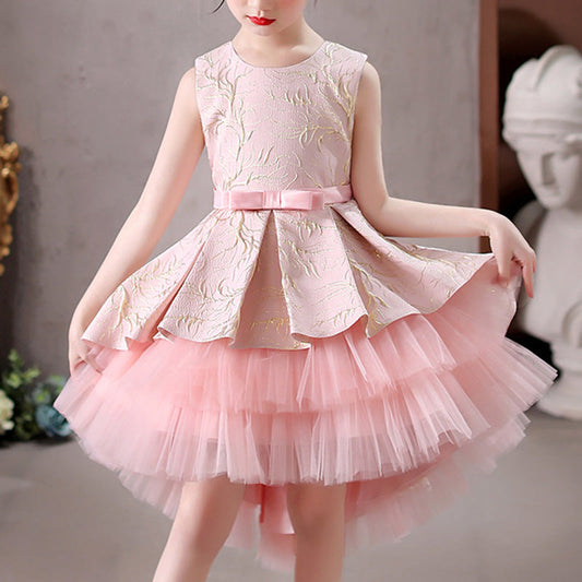 Princess Flower Girl Dress with Cascading Ruffles & Bow
