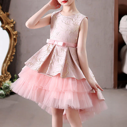 Princess Flower Girl Dress with Cascading Ruffles & Bow
