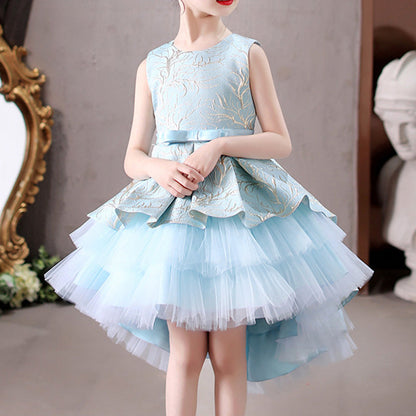 Princess Flower Girl Dress with Cascading Ruffles & Bow