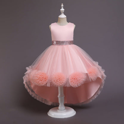 Princess Flower Girl Dress with Floral Embellishments - Tea Length