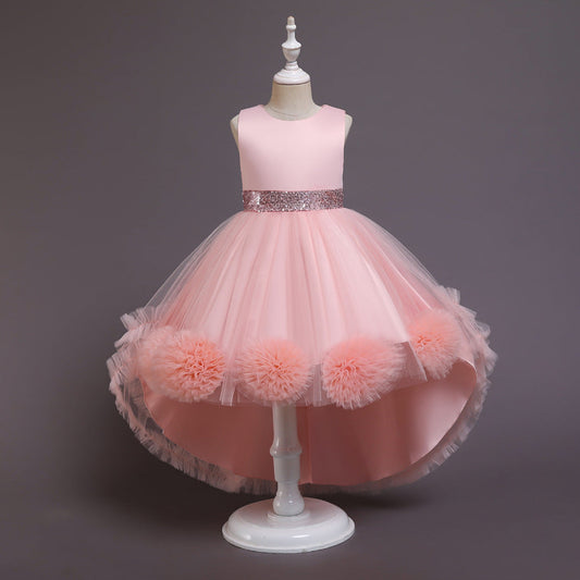 Princess Flower Girl Dress with Floral Embellishments - Tea Length
