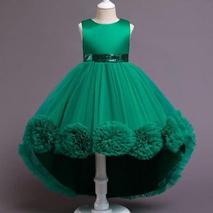 Princess Flower Girl Dress with Floral Embellishments - Tea Length
