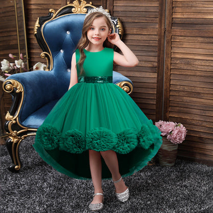 Princess Flower Girl Dress with Floral Embellishments - Tea Length