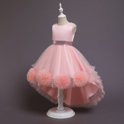Princess Flower Girl Dress with Floral Embellishments - Tea Length