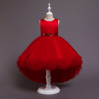 Princess Flower Girl Dress with Floral Embellishments - Tea Length