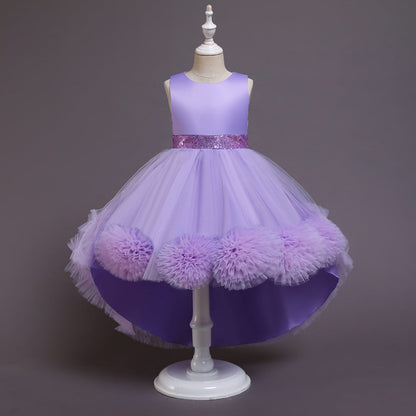 Princess Flower Girl Dress with Floral Embellishments - Tea Length