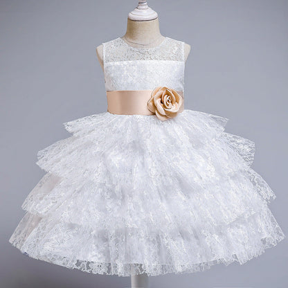Princess Flower Girl Dress with Lace and Floral Embellishments