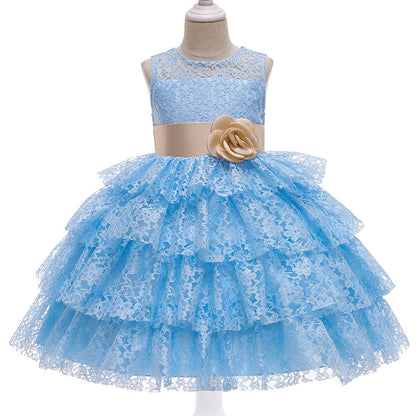 Princess Flower Girl Dress with Lace and Floral Embellishments