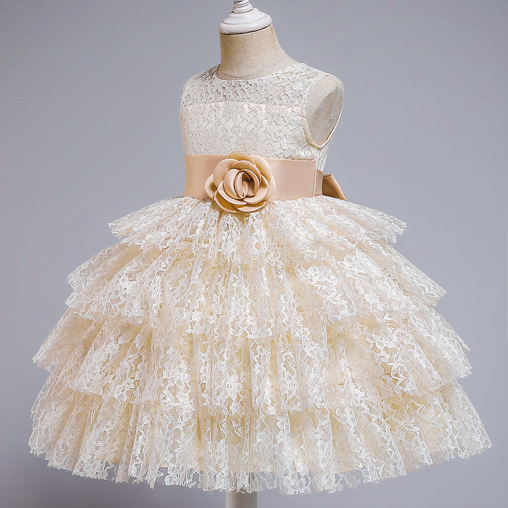 Princess Flower Girl Dress with Lace and Floral Embellishments