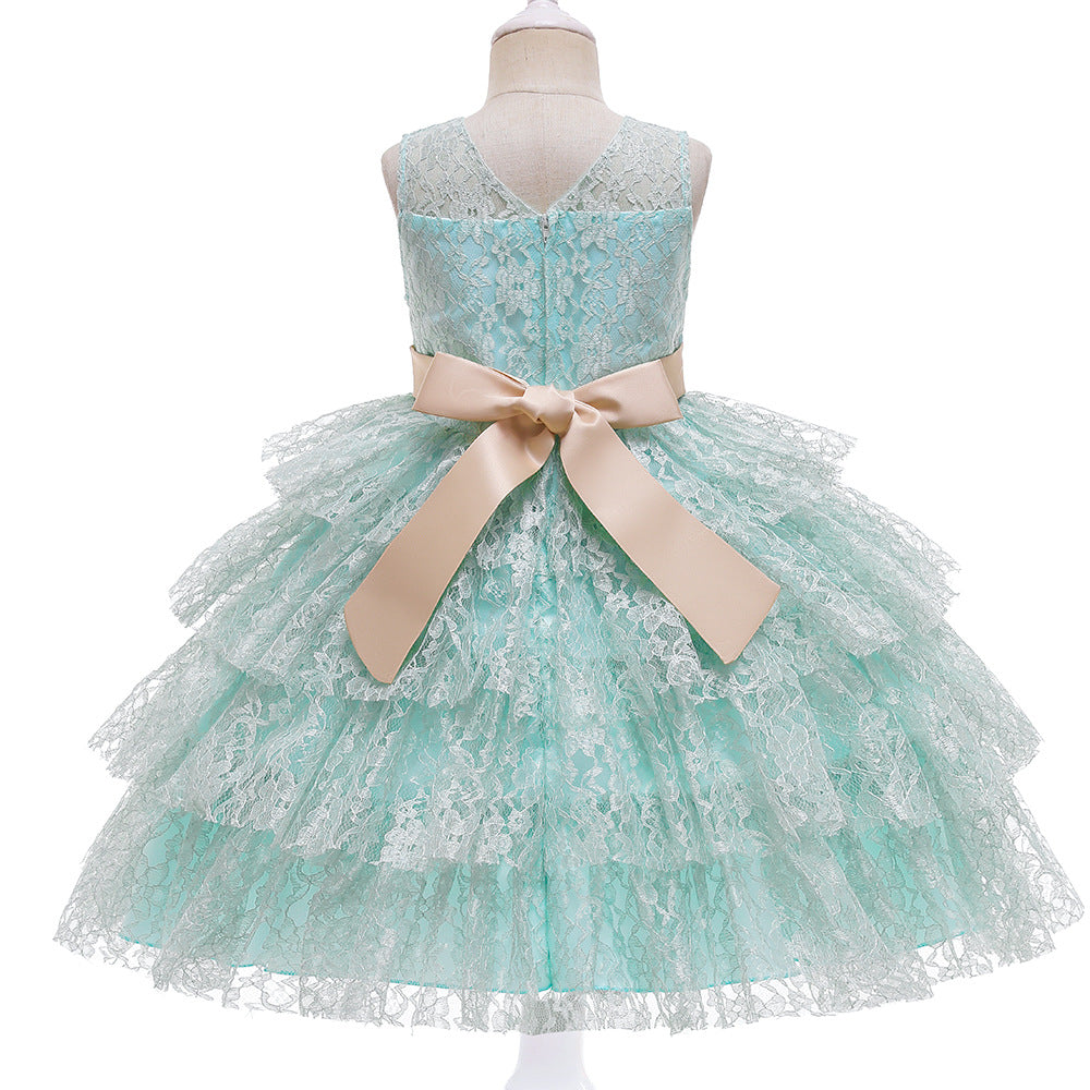 Princess Flower Girl Dress with Lace and Floral Embellishments