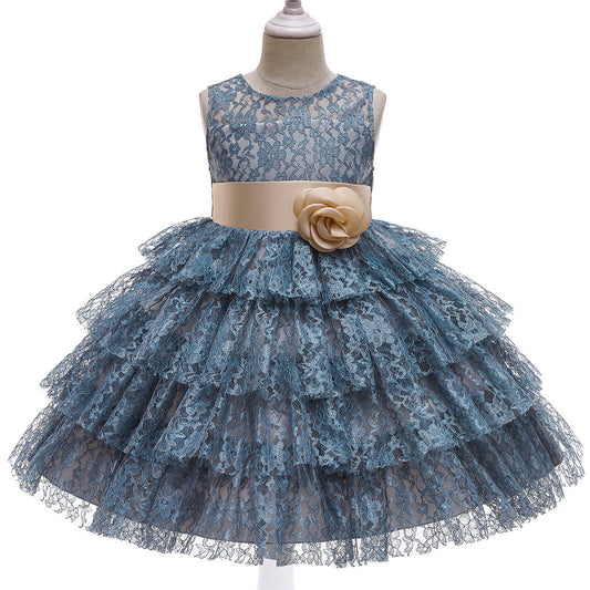 Princess Flower Girl Dress with Lace and Floral Embellishments