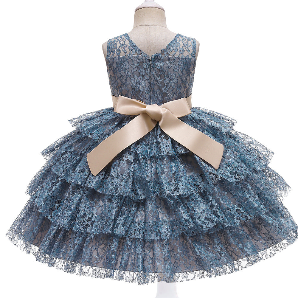Princess Flower Girl Dress with Lace and Floral Embellishments