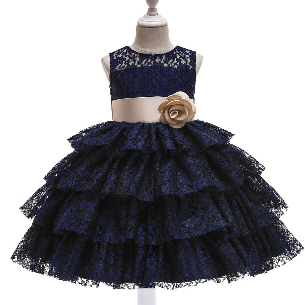 Princess Flower Girl Dress with Lace and Floral Embellishments