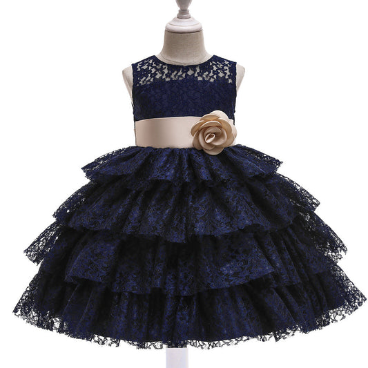 Princess Flower Girl Dress with Lace and Floral Embellishments