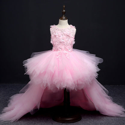 Princess Flower Girl Dress with Lace and Tulle Sweep Train