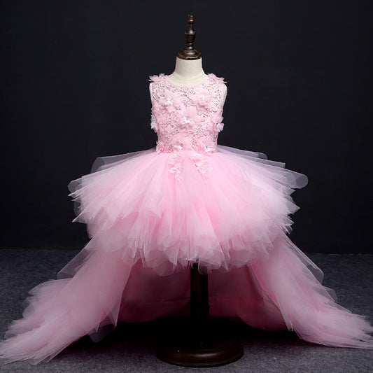 Princess Flower Girl Dress with Lace and Tulle Sweep Train
