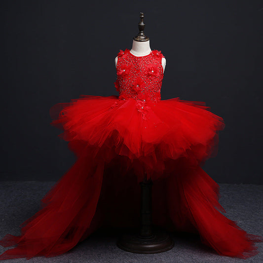 Princess Flower Girl Dress with Lace and Tulle Sweep Train