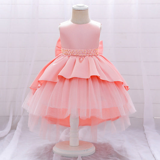 Princess Flower Girl Dress with Satin & Tulle, Tea Length, Sleeveless