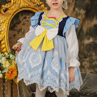 Princess Lace & Cotton Flower Girl Dress with Lantern Sleeves