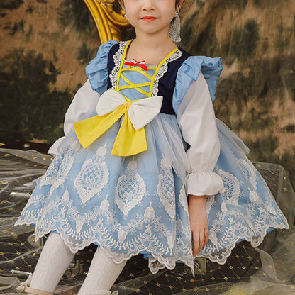 Princess Lace & Cotton Flower Girl Dress with Lantern Sleeves
