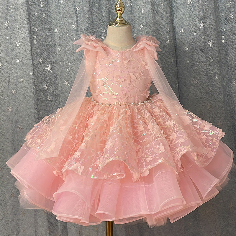 Princess Lace & Tulle Flower Girl Dress - Long Sleeve Knee-Length