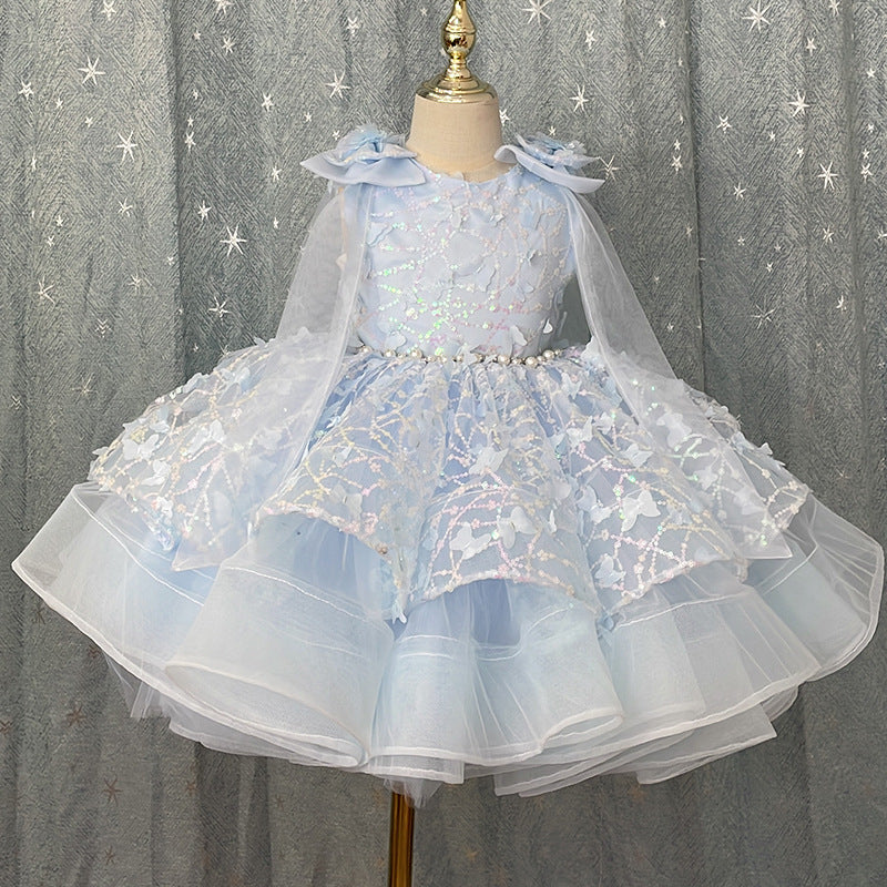 Princess Lace & Tulle Flower Girl Dress - Long Sleeve Knee-Length