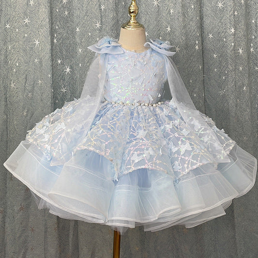 Princess Lace & Tulle Flower Girl Dress - Long Sleeve Knee-Length