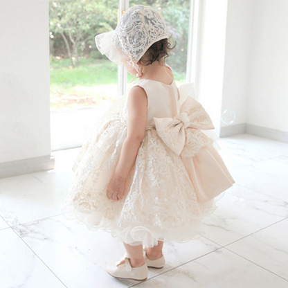 Princess Lace Flower Girl Dress with Bow Embellishments