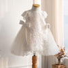 Princess Lace Flower Girl Dress with Bow Tea Length Short Sleeve